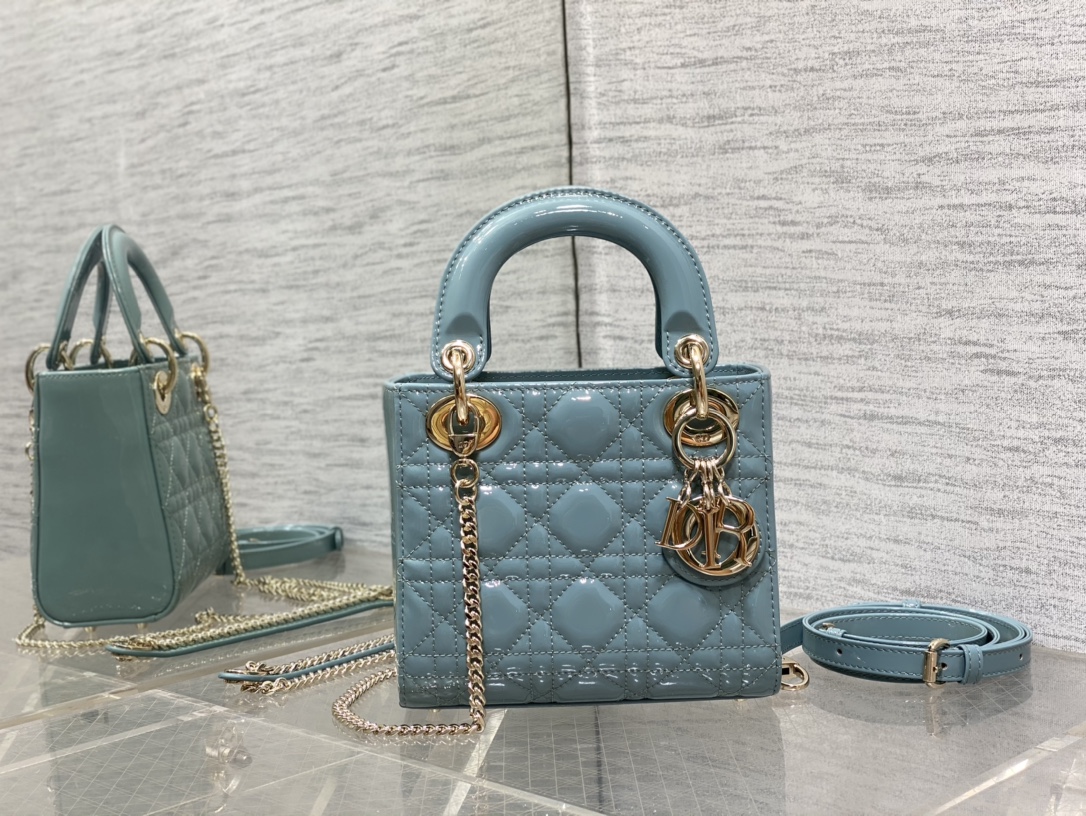 Mini Lady Dior Bag Sky Blue Patent Cannage Calfskin